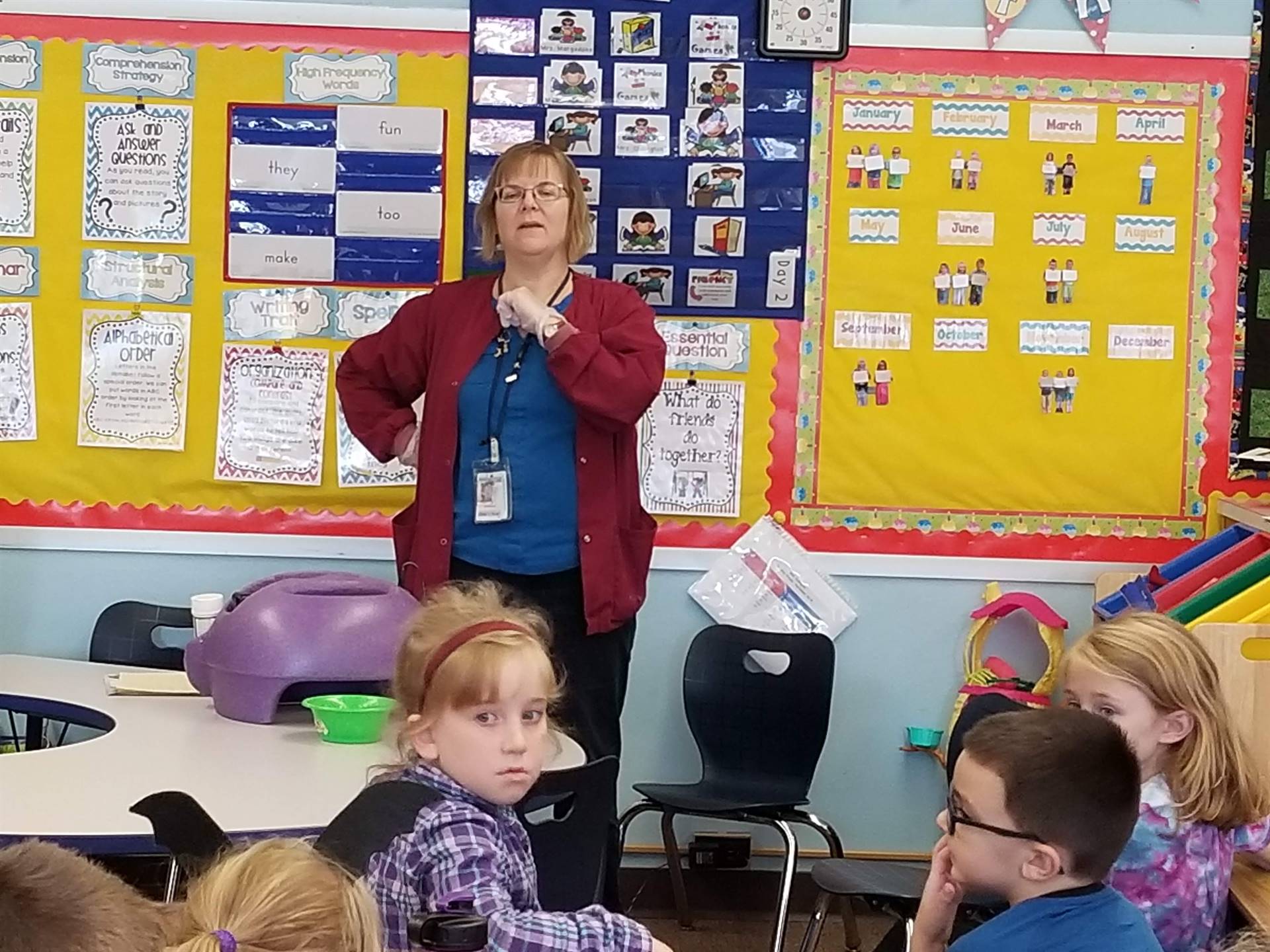 Our school nurse shows proper hand washing.