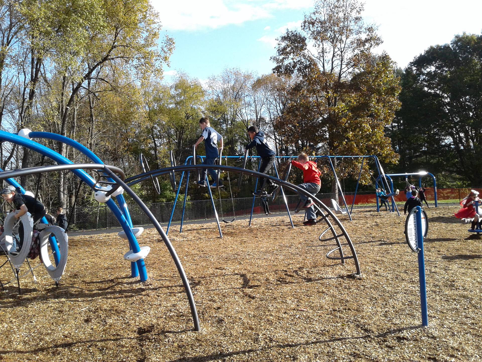 Students on climbing apparatus