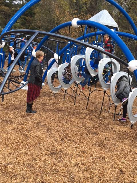 Students on climbing apparatus