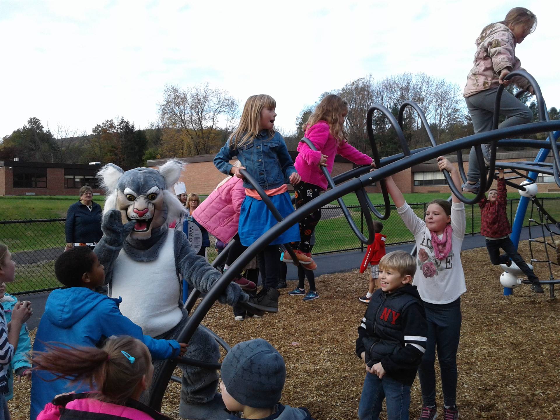 Students playing on the new climbing apparatus