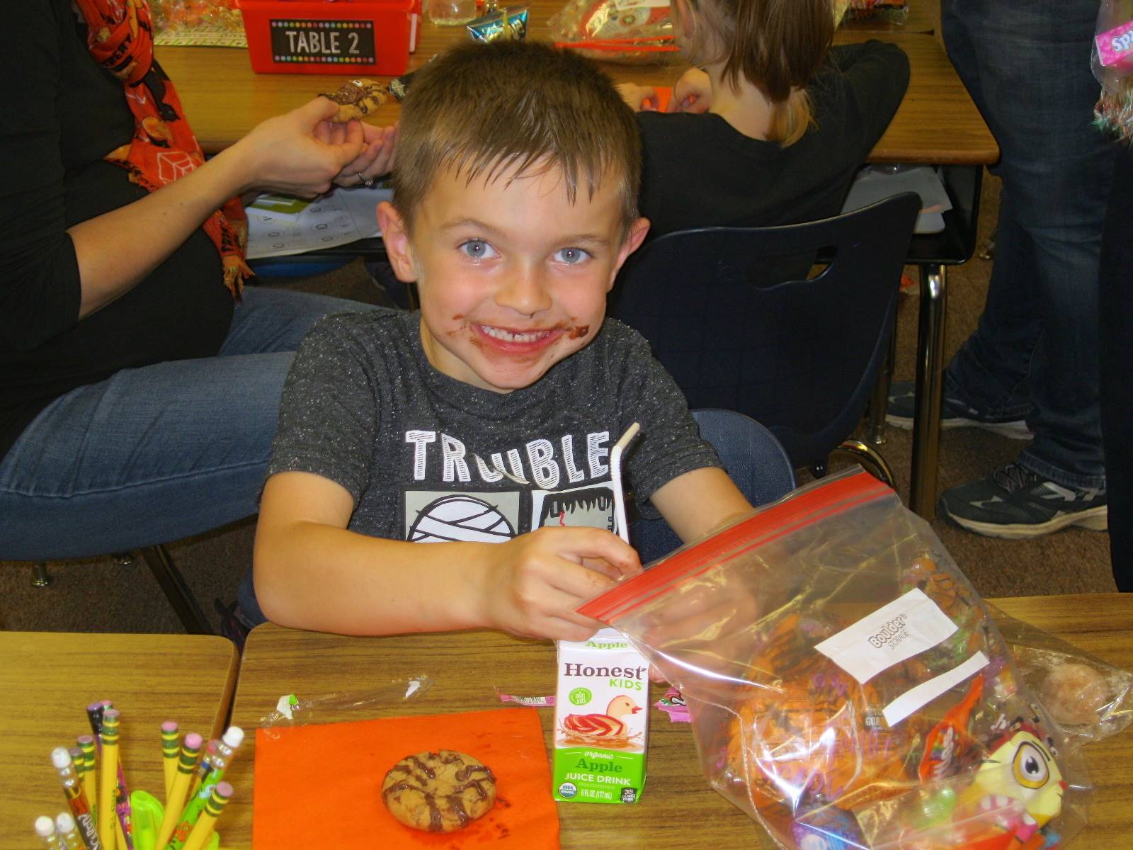 A student shows off a halloween party face!