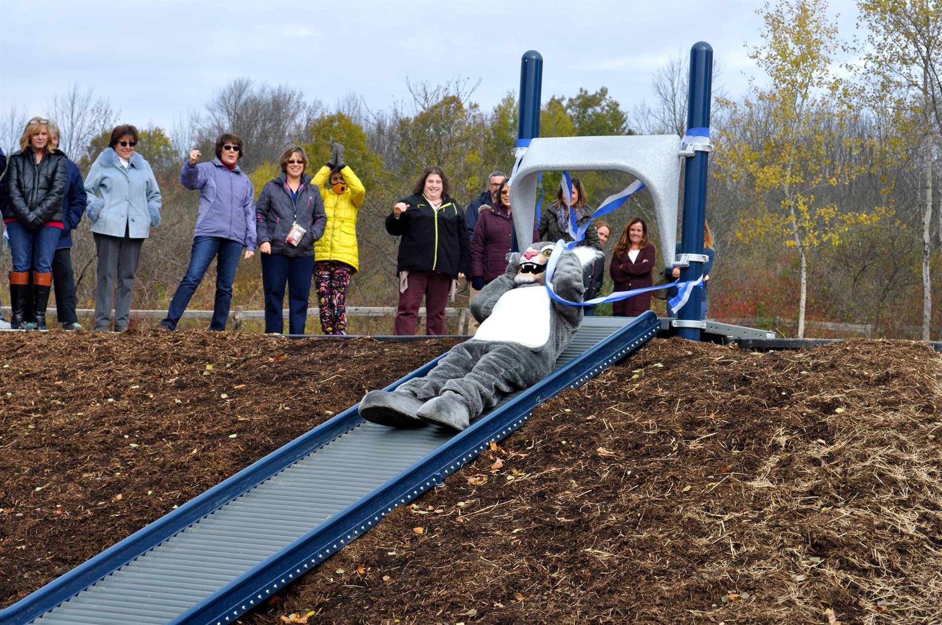 Felix Bobcat leads down the slide.