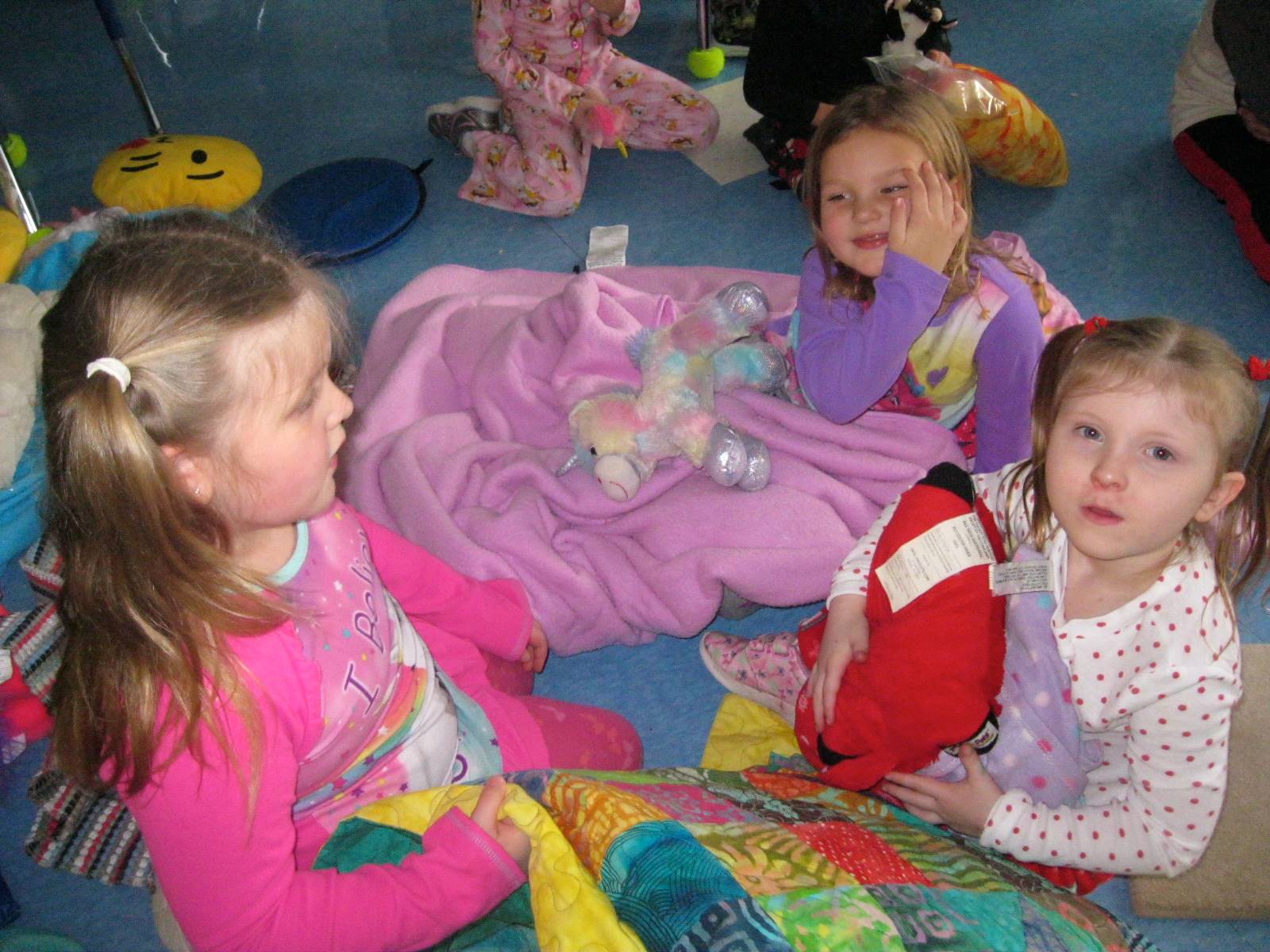 3 students at a pajama party.