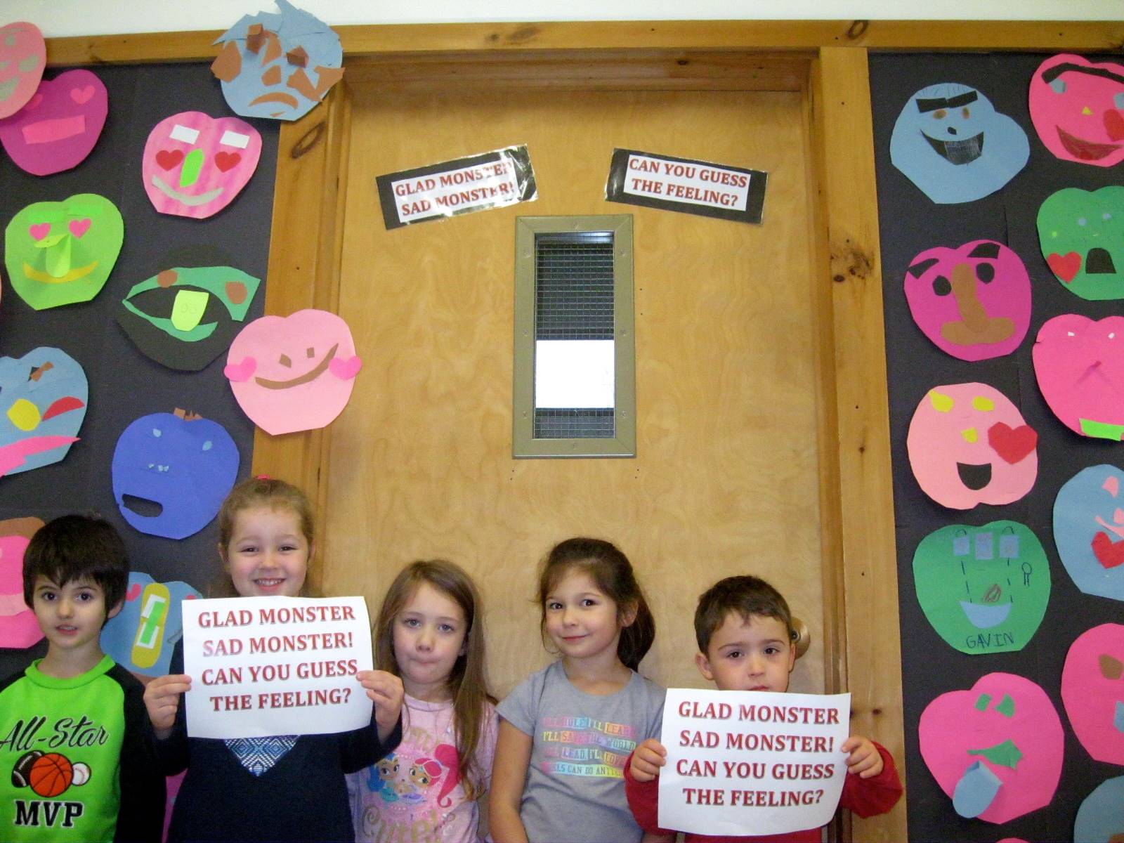 5 Kindergartners show off their Monster emotions.