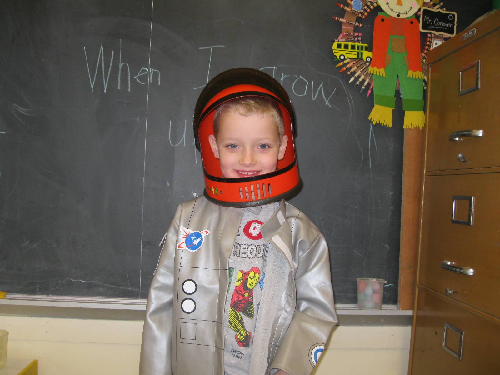 student dressed up as an astronaut.