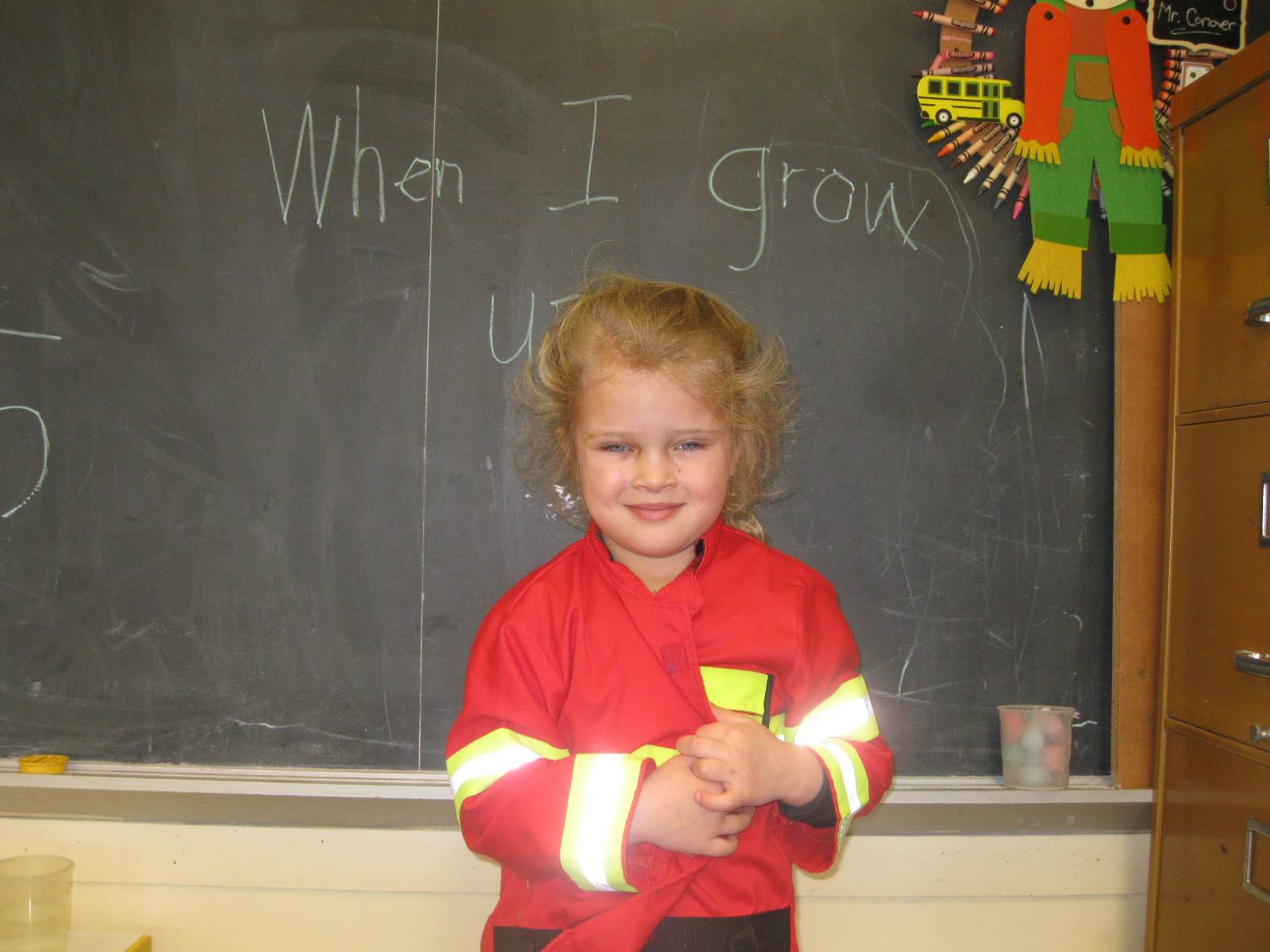 student dressed up as a fire fighter.