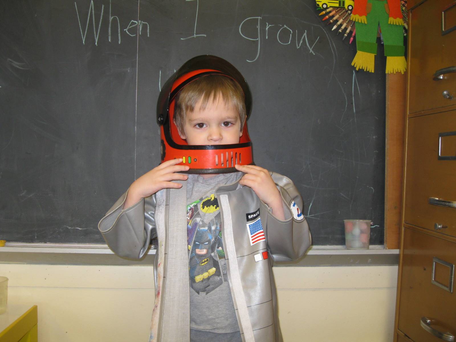 student dressed up as an astronaut.