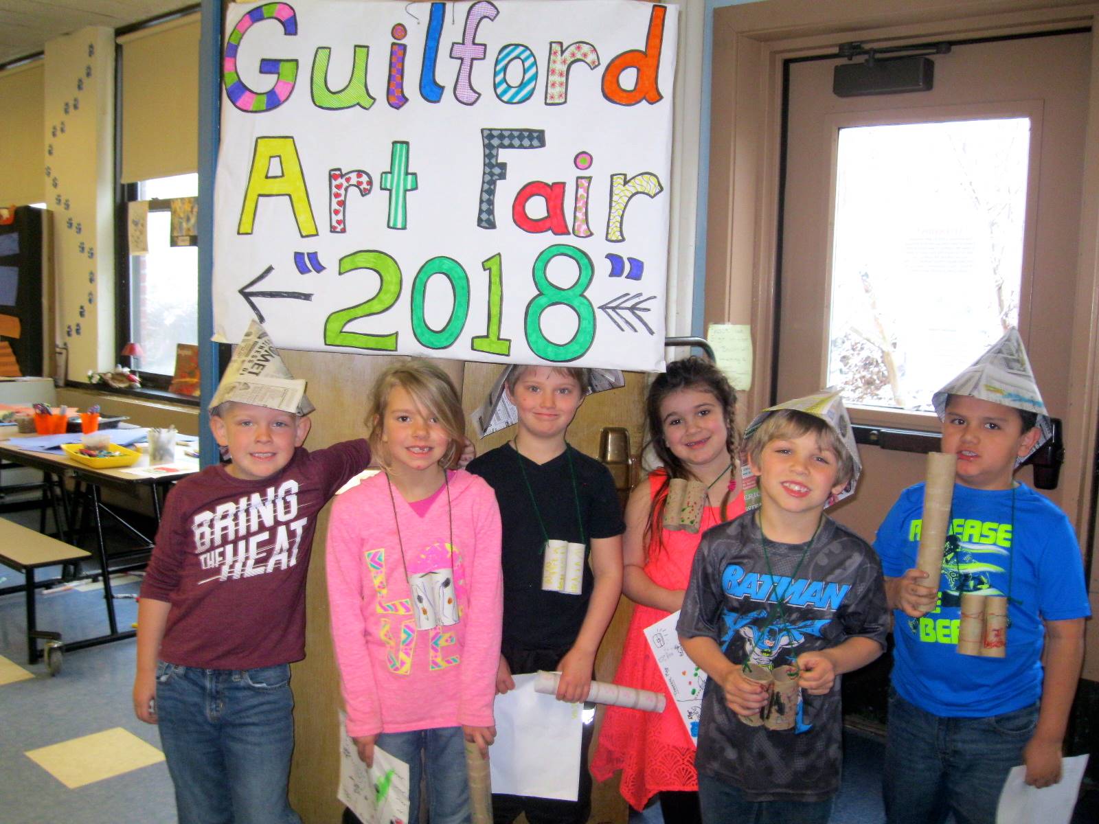 first graders pose for 1st annual Guilford Art Fair