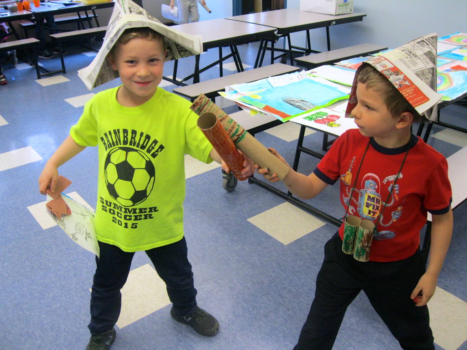 First Graders try out their Pirate tools.