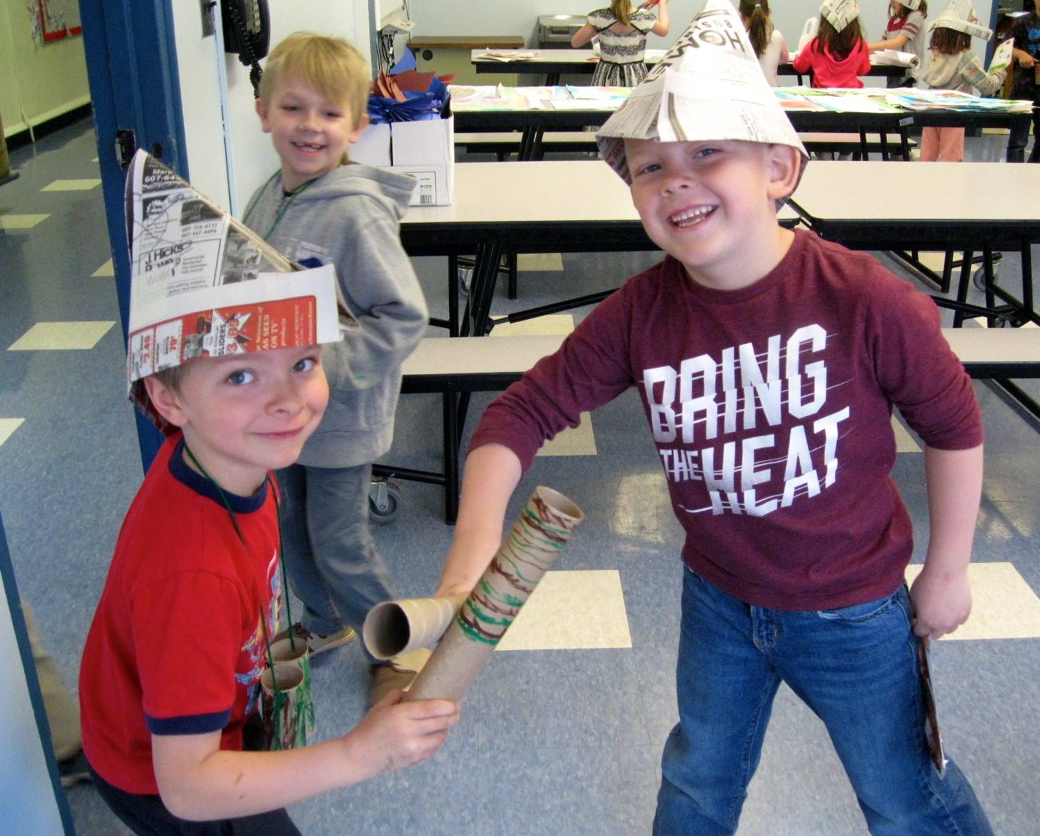 First Graders show off their Art Fair projects.