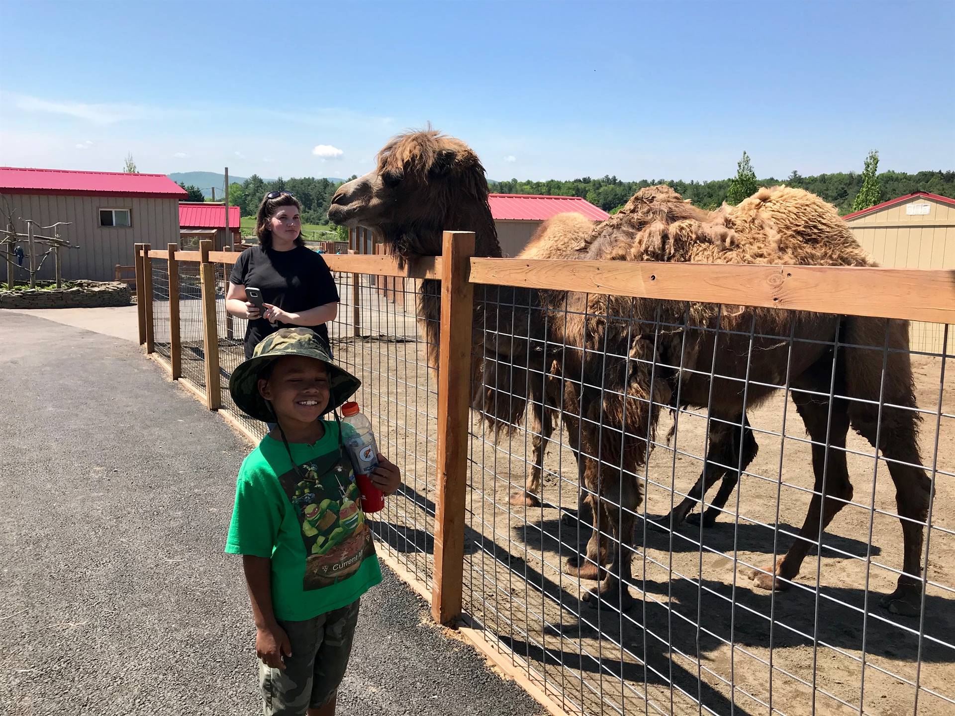 first grader next to camel