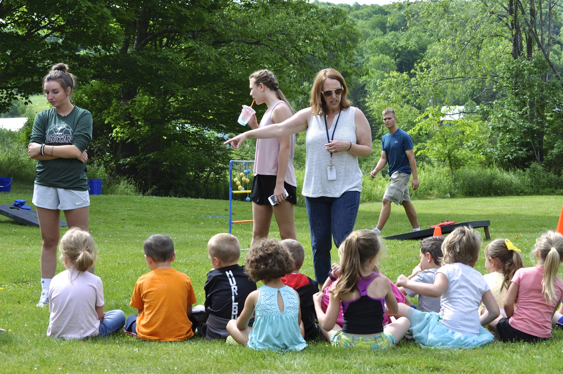 Students listen to directions at the Game Station