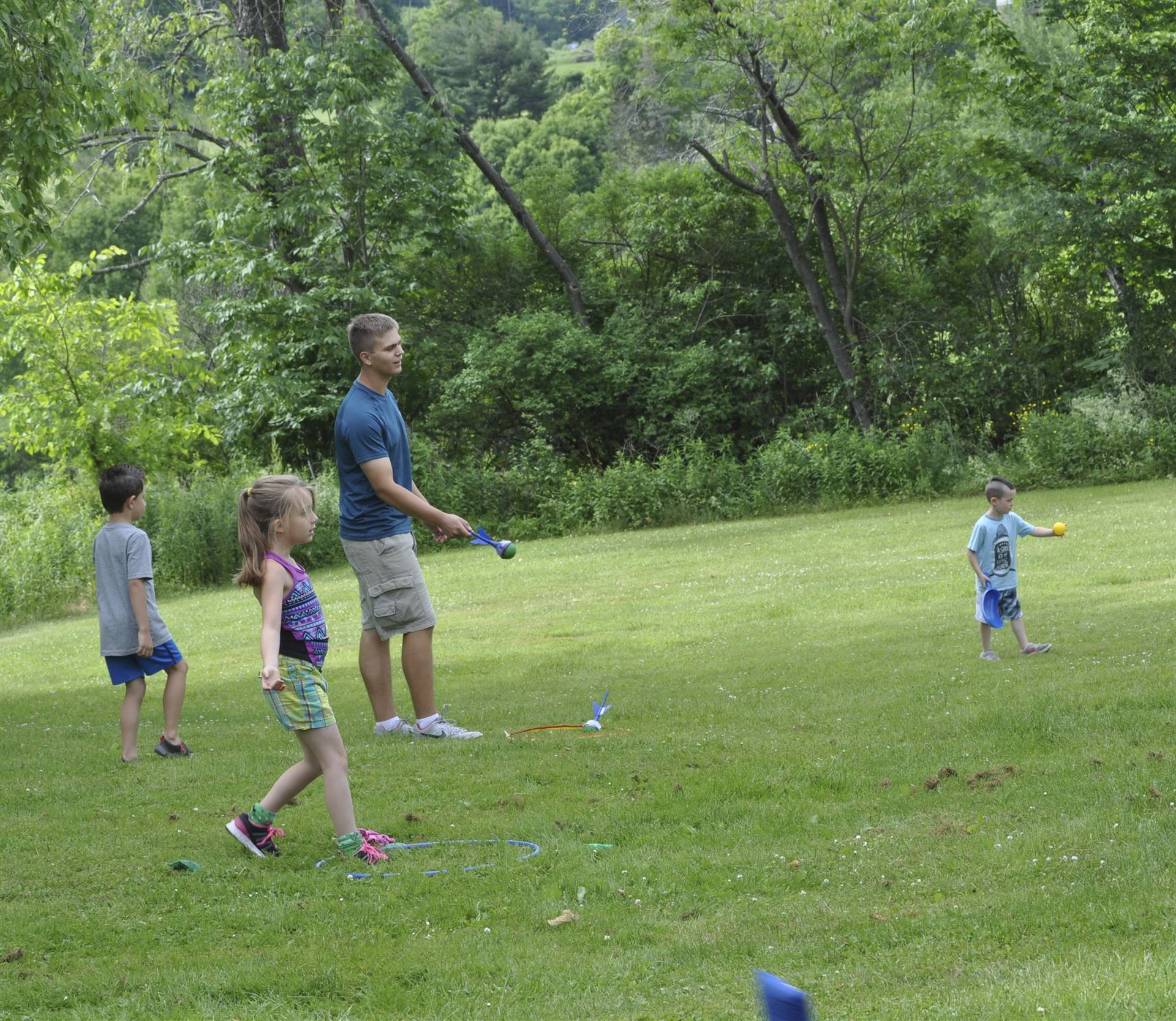 Students play games outdoors