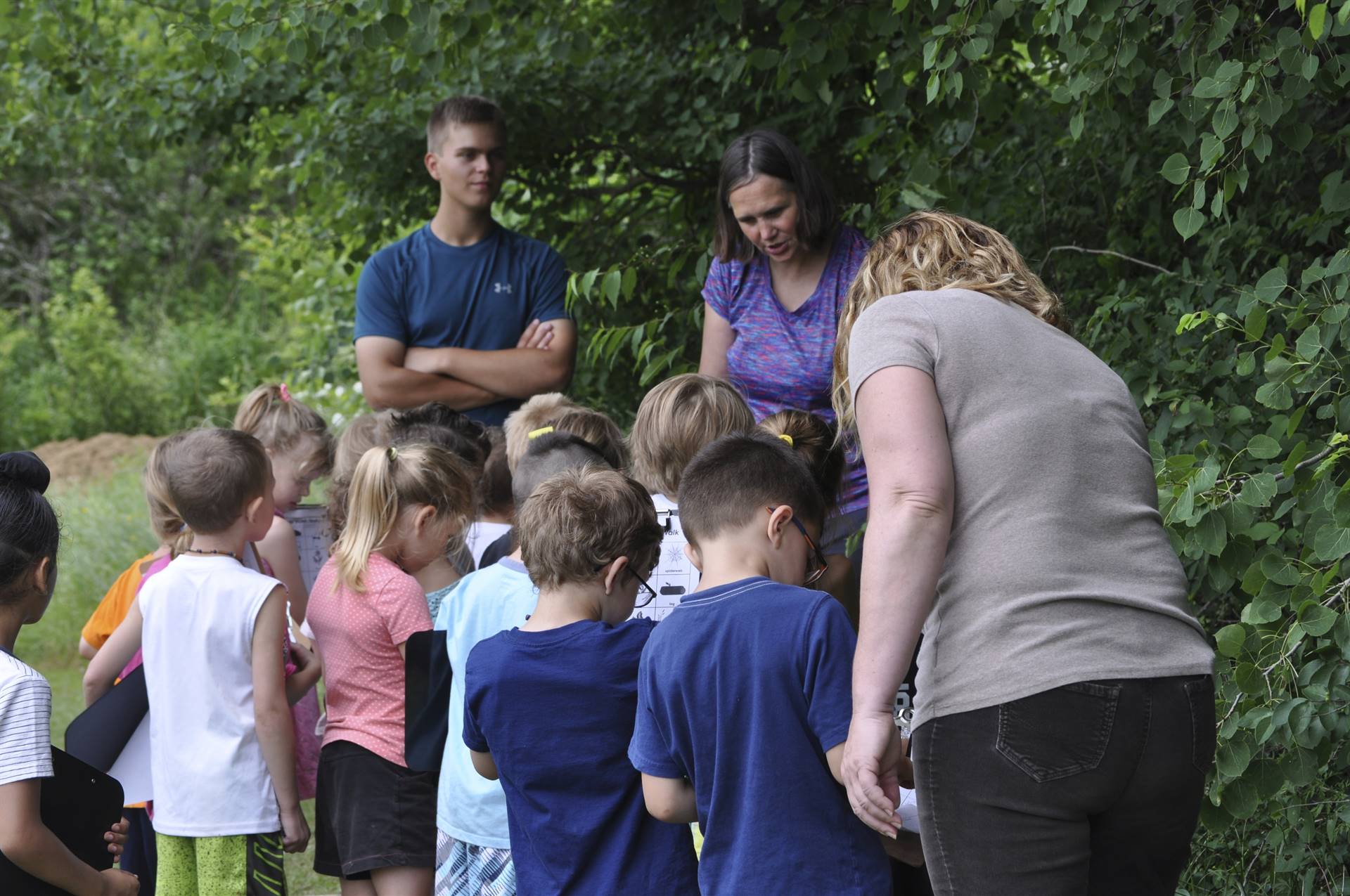 Students go on a "hike" to learn about nature.