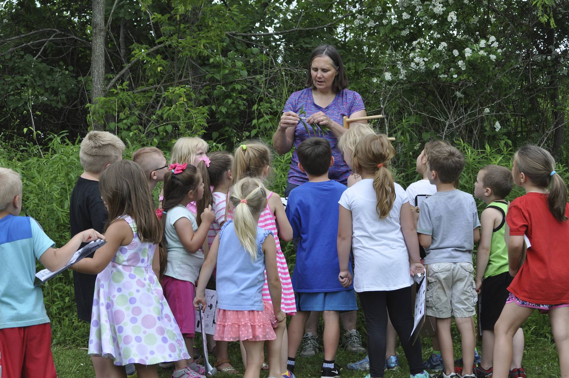 Students observe bits of nature on their hike.