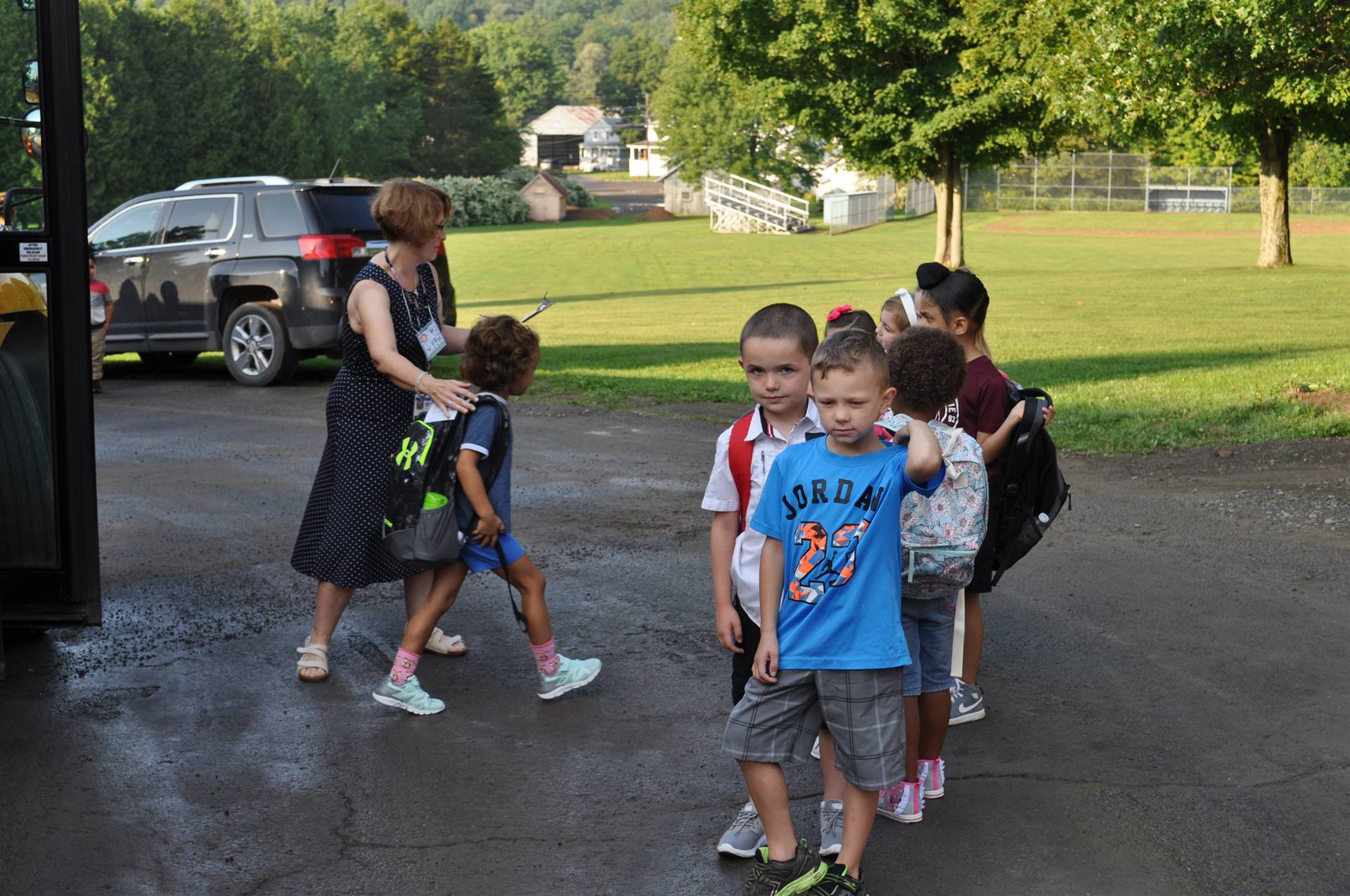First graders and teachers lined up and ready for school!