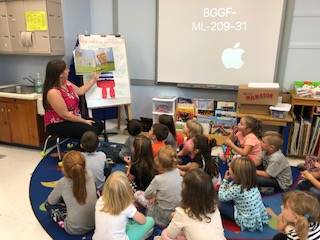 Teacher reading to her kindergarten class.