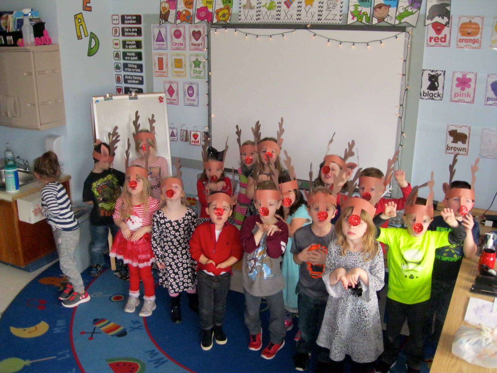 Students dressed as reindeer.