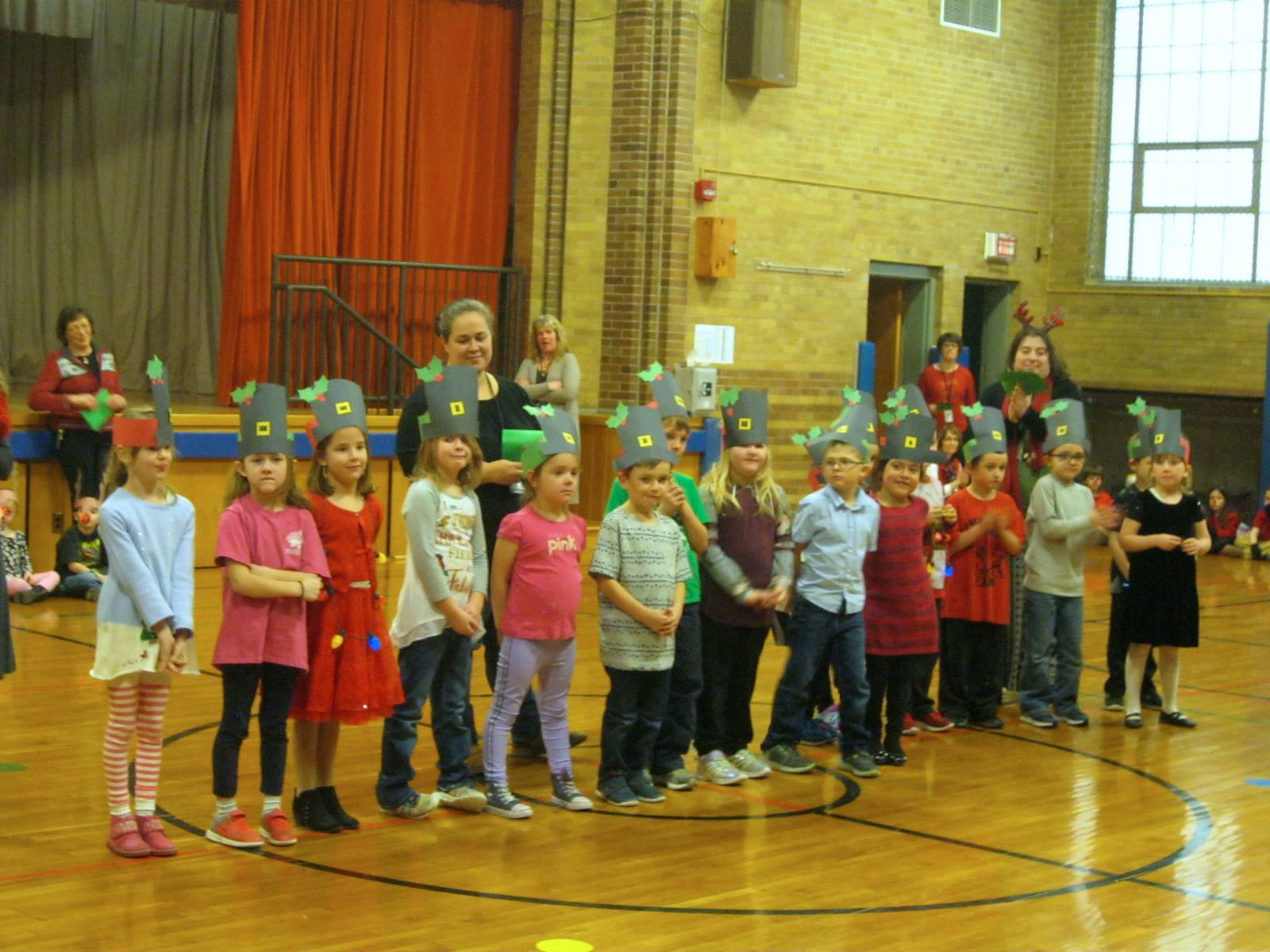 A class sings a song.