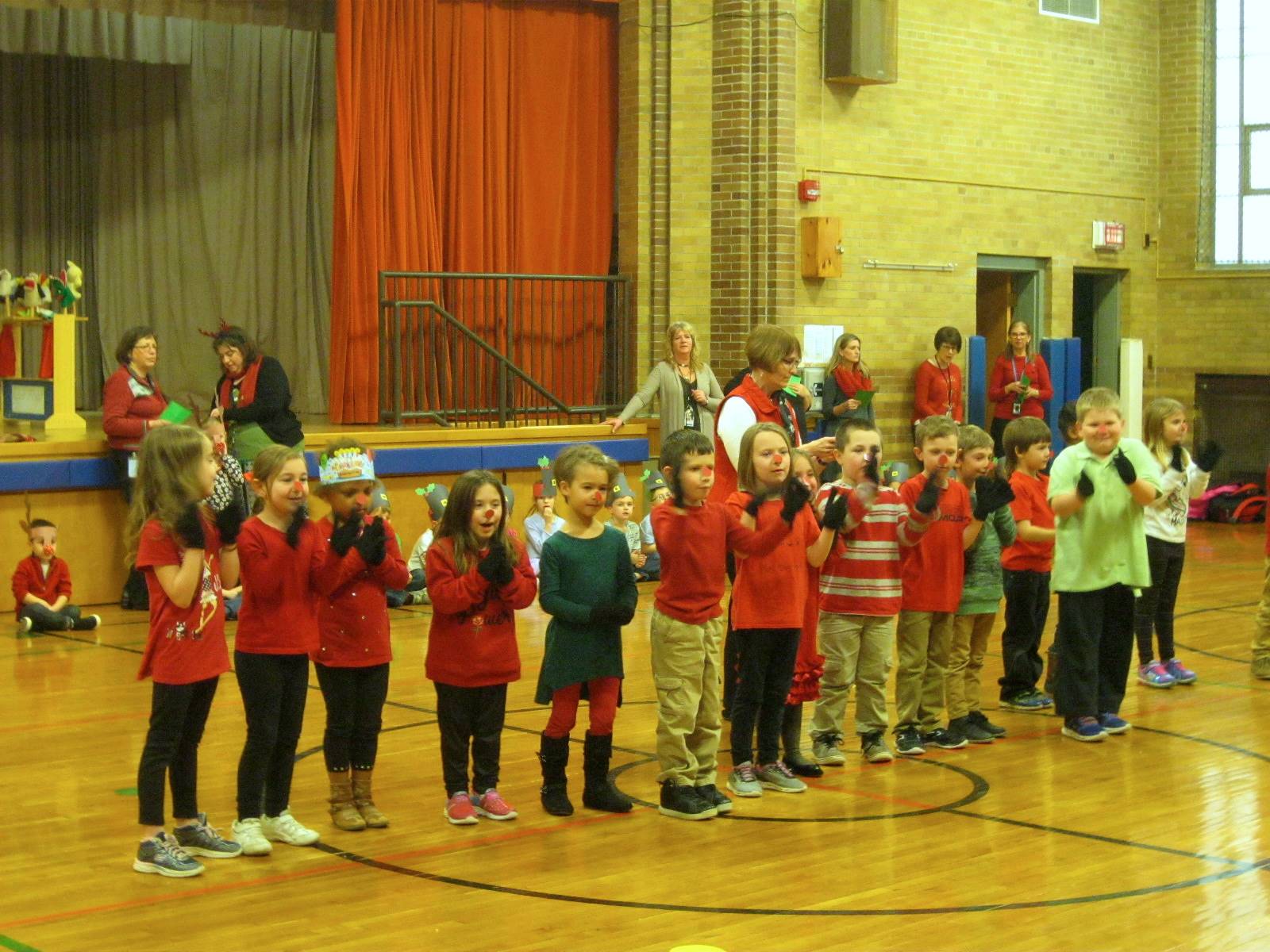 Students sing and dance the reindeer hokey pokey
