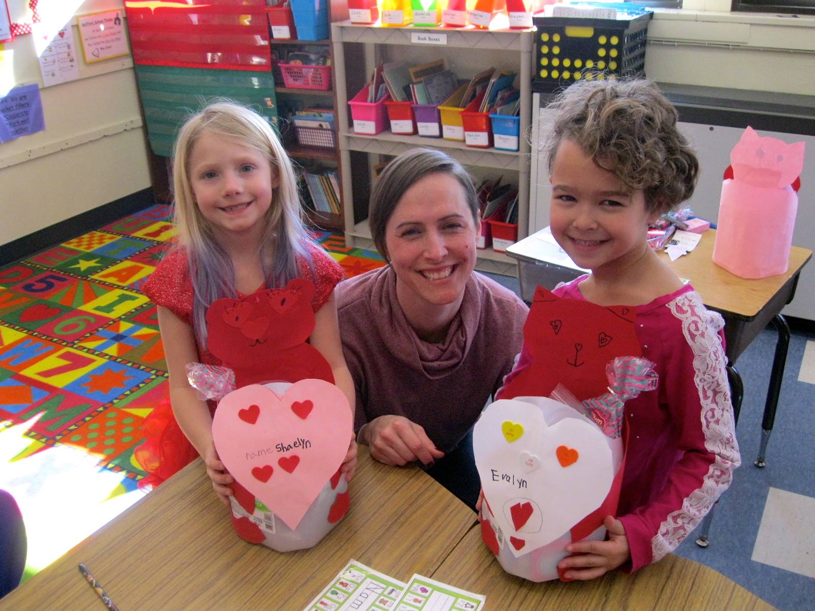 A mom and 2 students on Valentine's day.