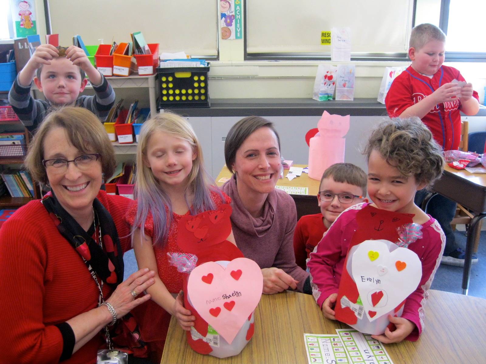 A teacher and mom with 2 students on Valentine's day.