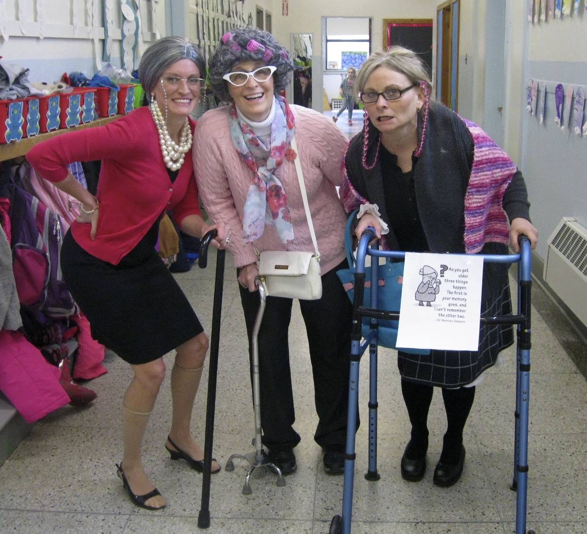 3 teachers dressed as 100 yr. olds!