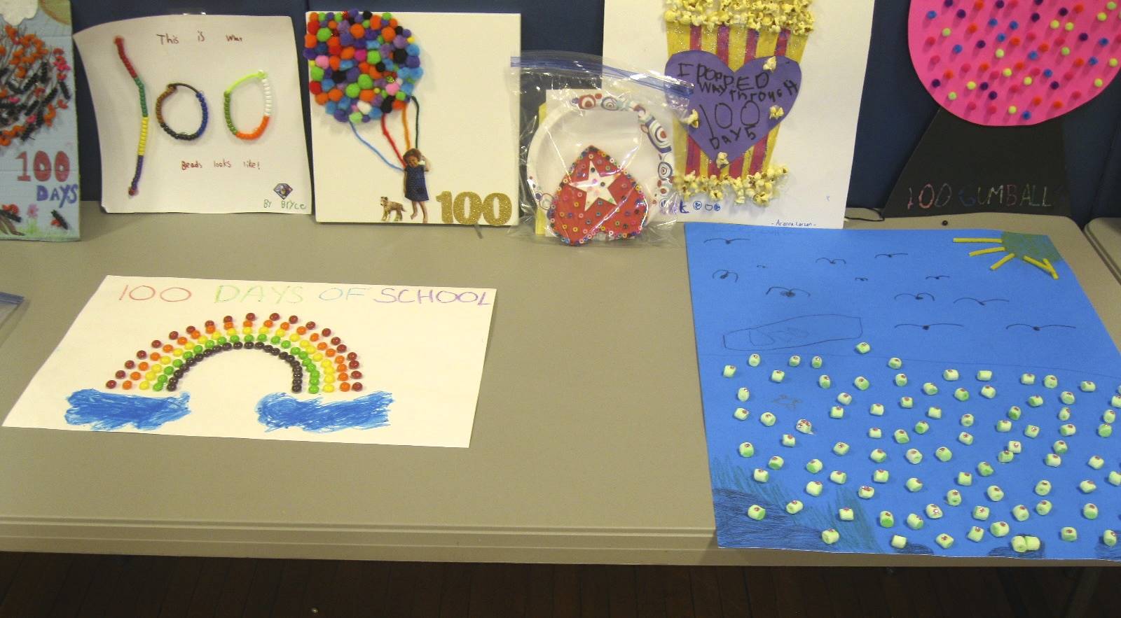 A rainbow, turtles, and balloons make up some 100 day art projects.