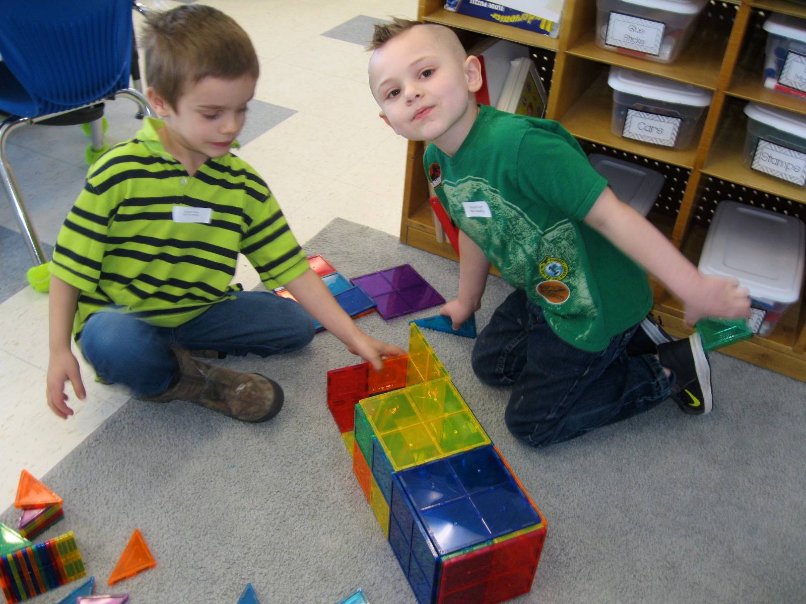 2 create a rainbow castle out of 100 magnetic blocks.