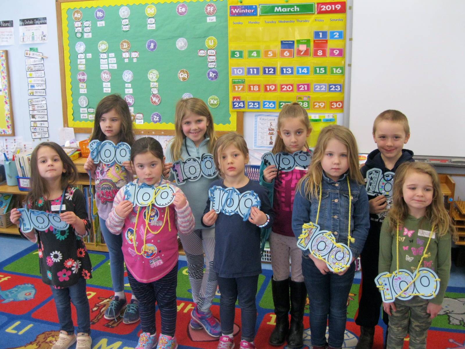 9 students with 100 day necklaces.