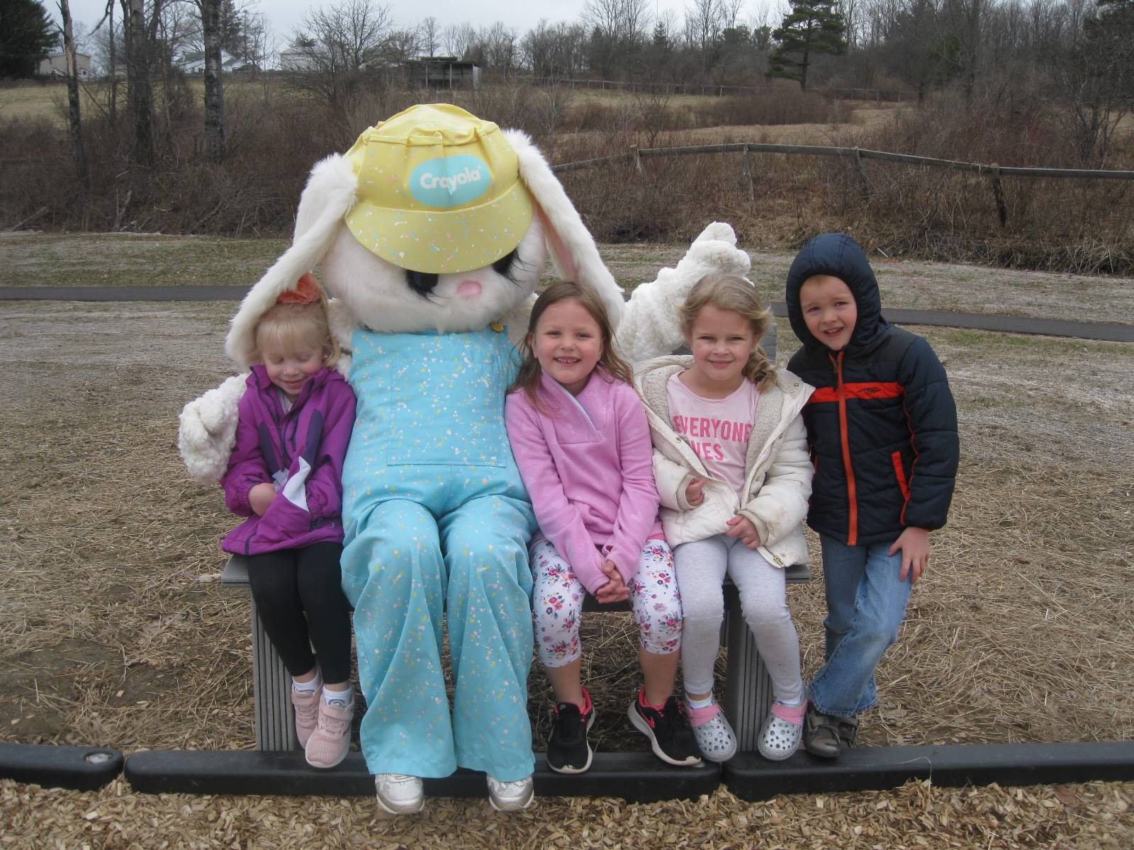 4 students and Easter Bunny.