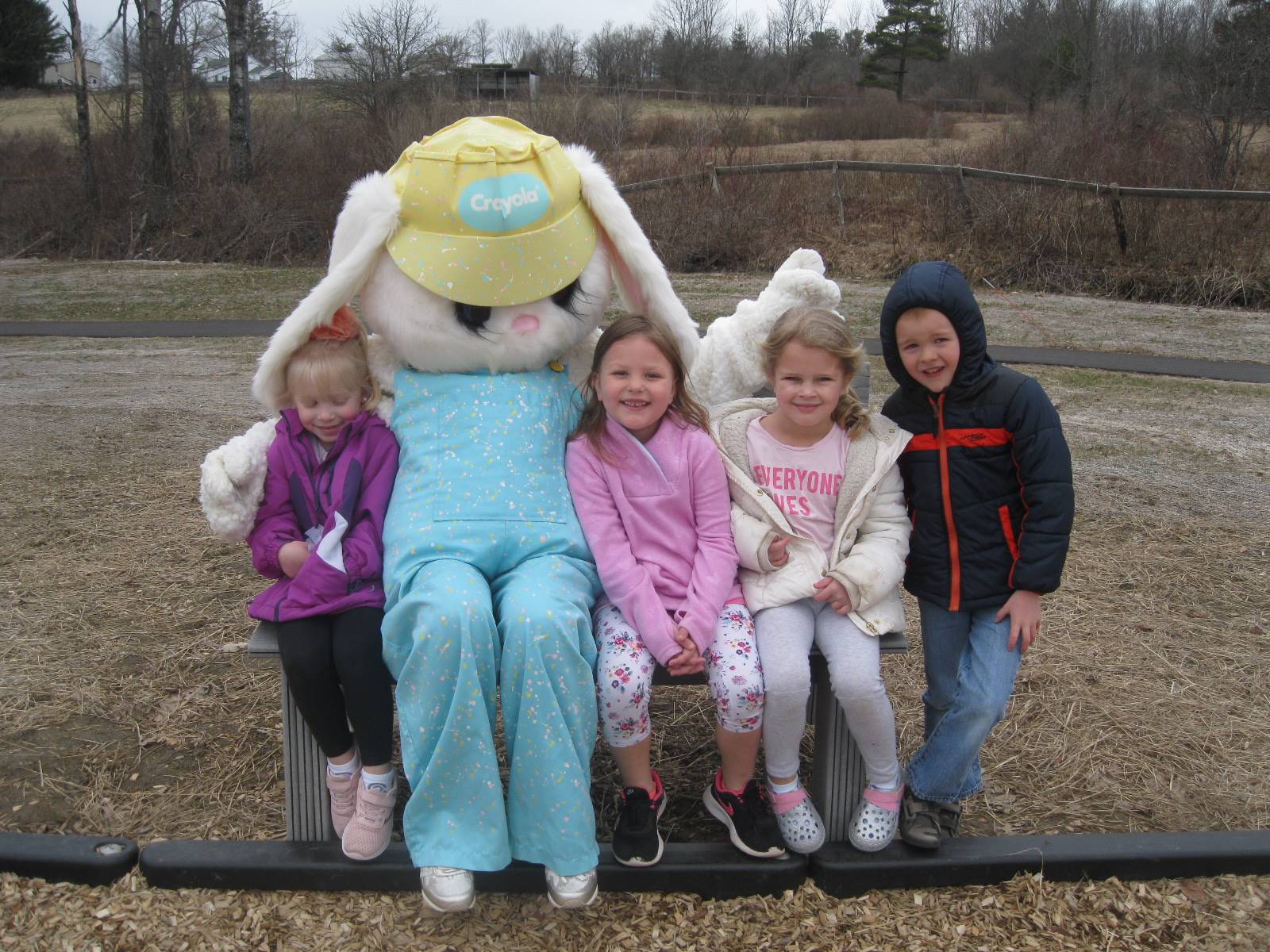 4 students and Easter Bunny.