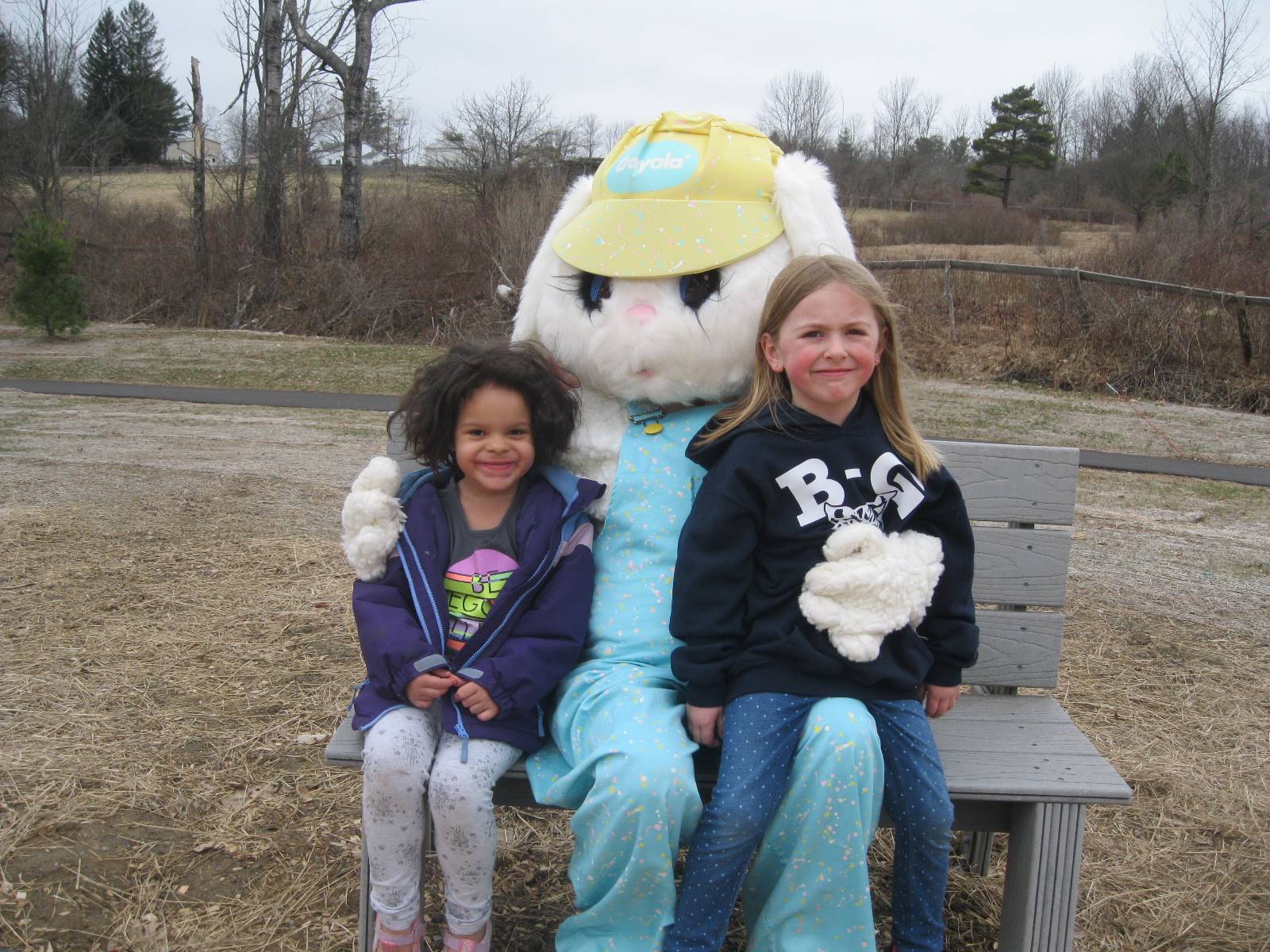 2 students and Easter Bunny
