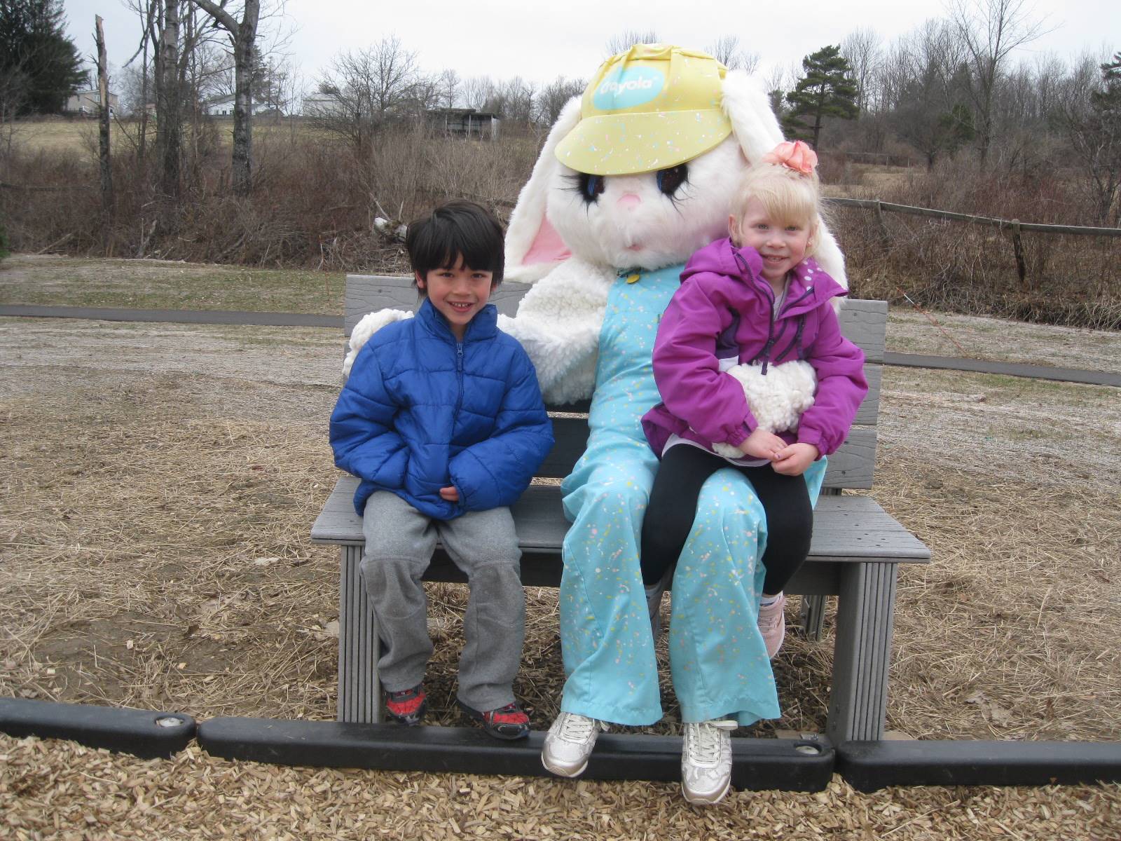 2 students and Easter Bunny
