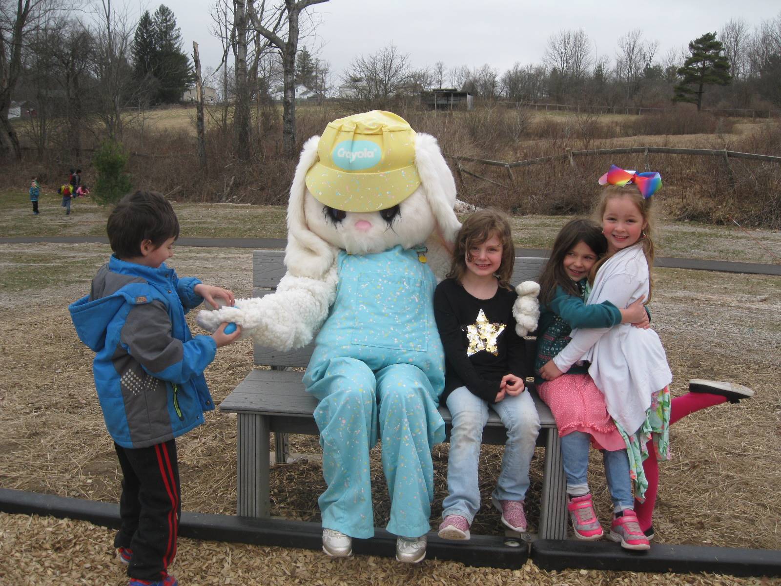 A group of students and Easter Bunny.