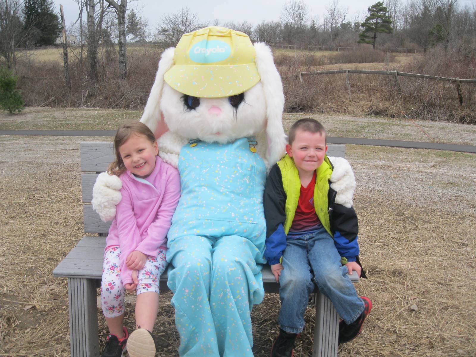 2 Students are buddies with Easter Bunny.
