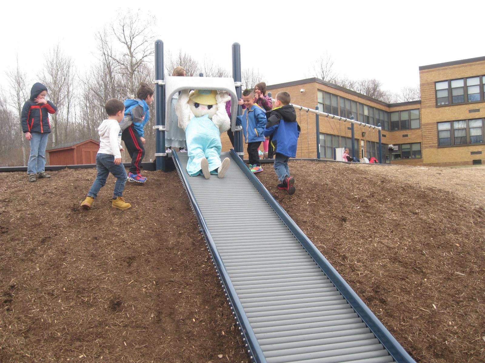 Easter Bunny tries out the slide!