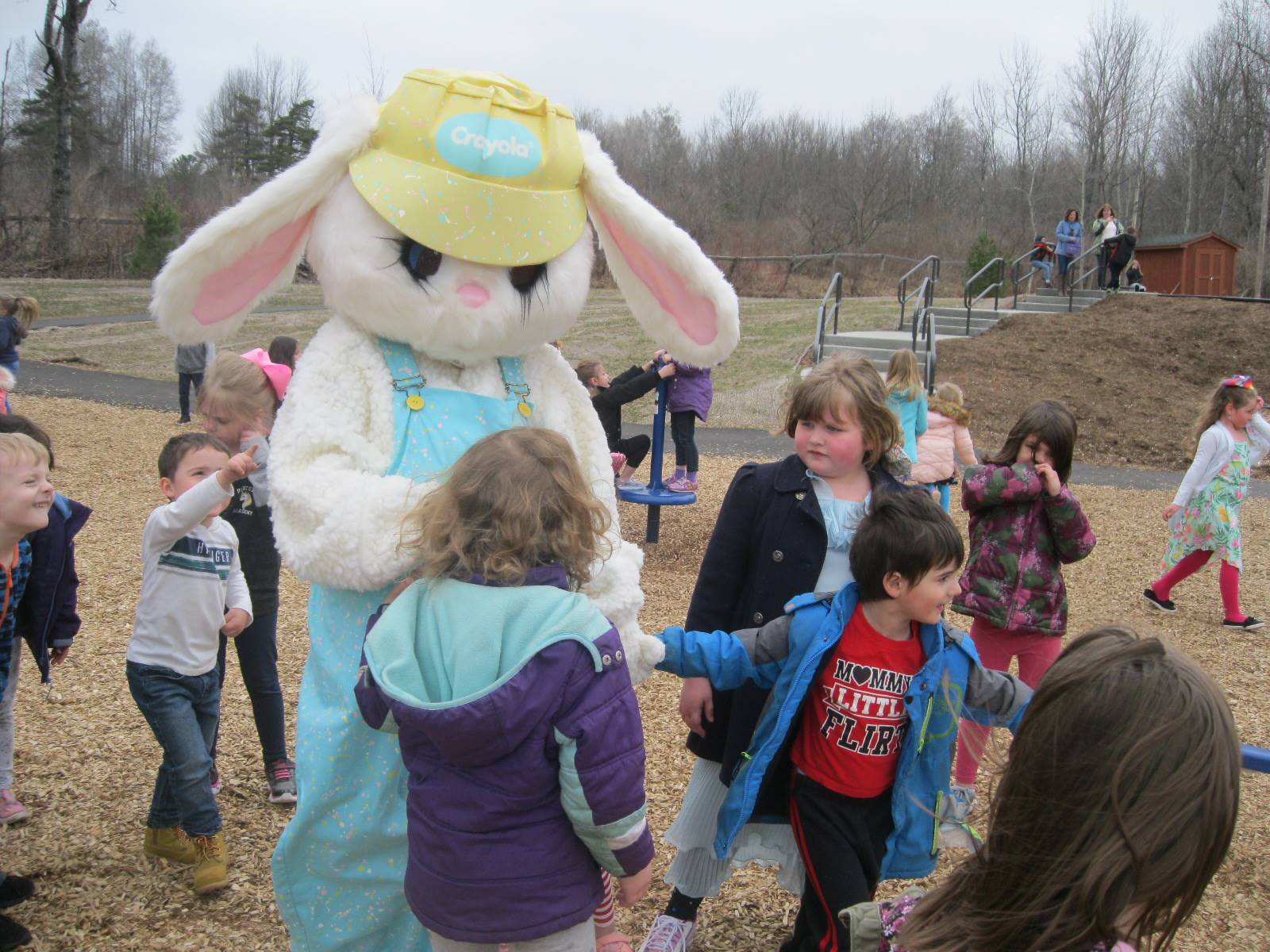 The Easter Bunny with a group of students.