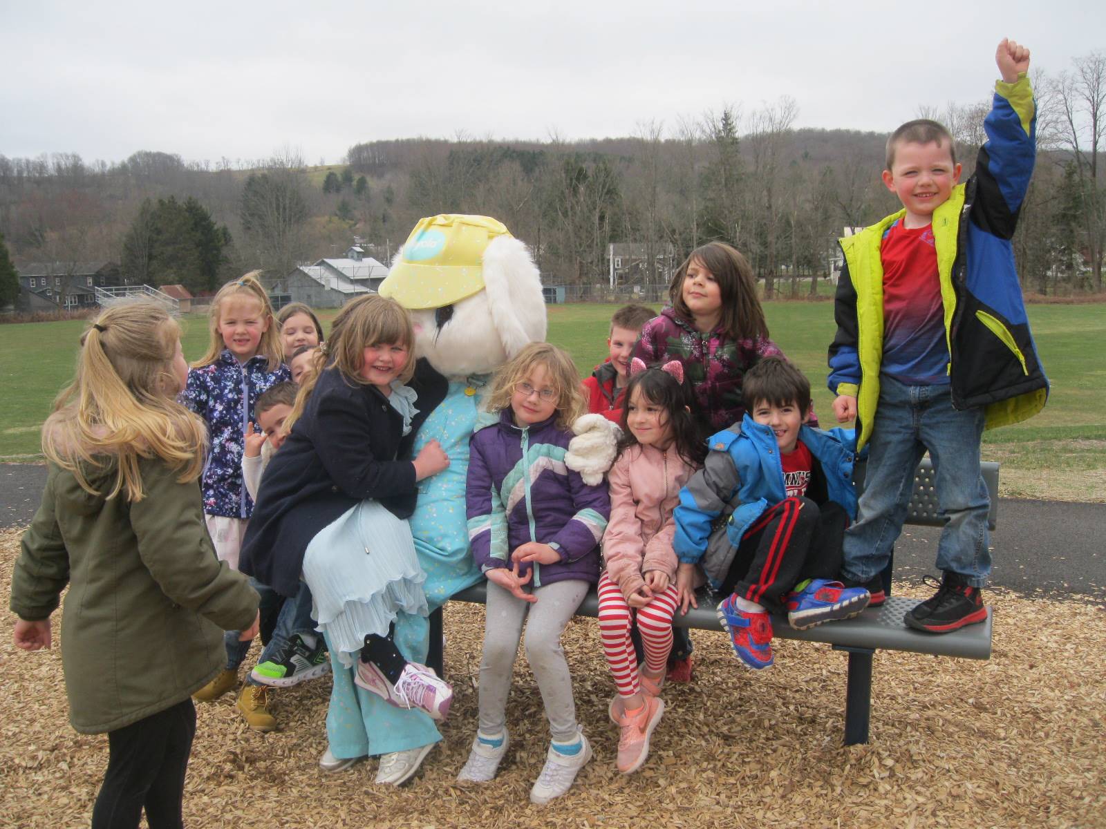 Students share hugs with Easter Bunny