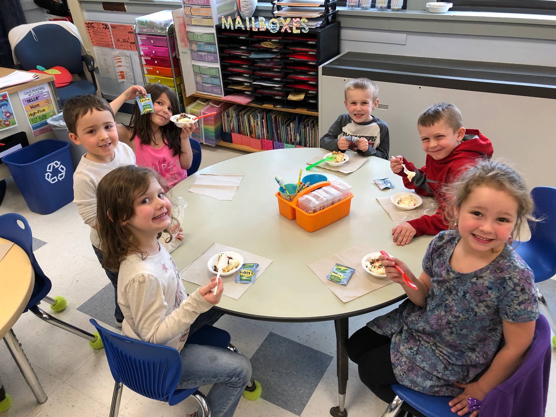 6 students enjoy a hard earned ice cream party