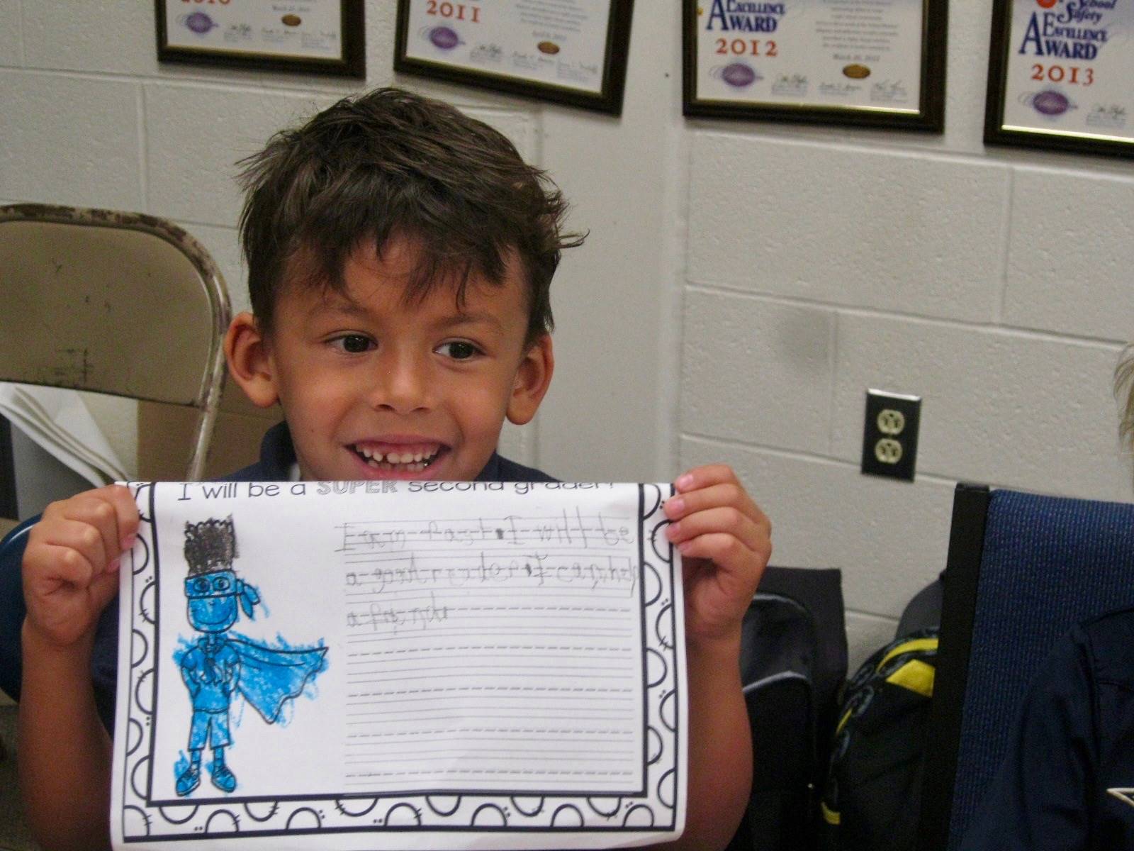 A student shows off superhero student powers.