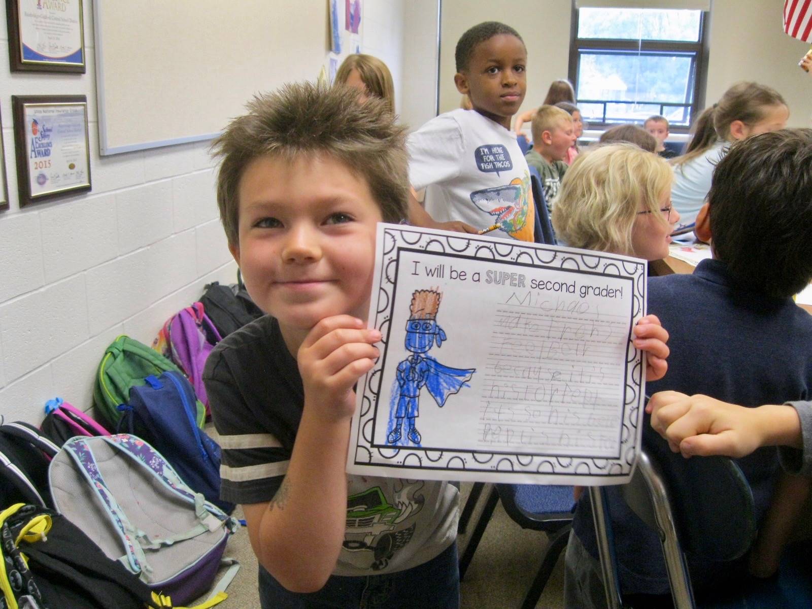 A student shows off superhero student powers.