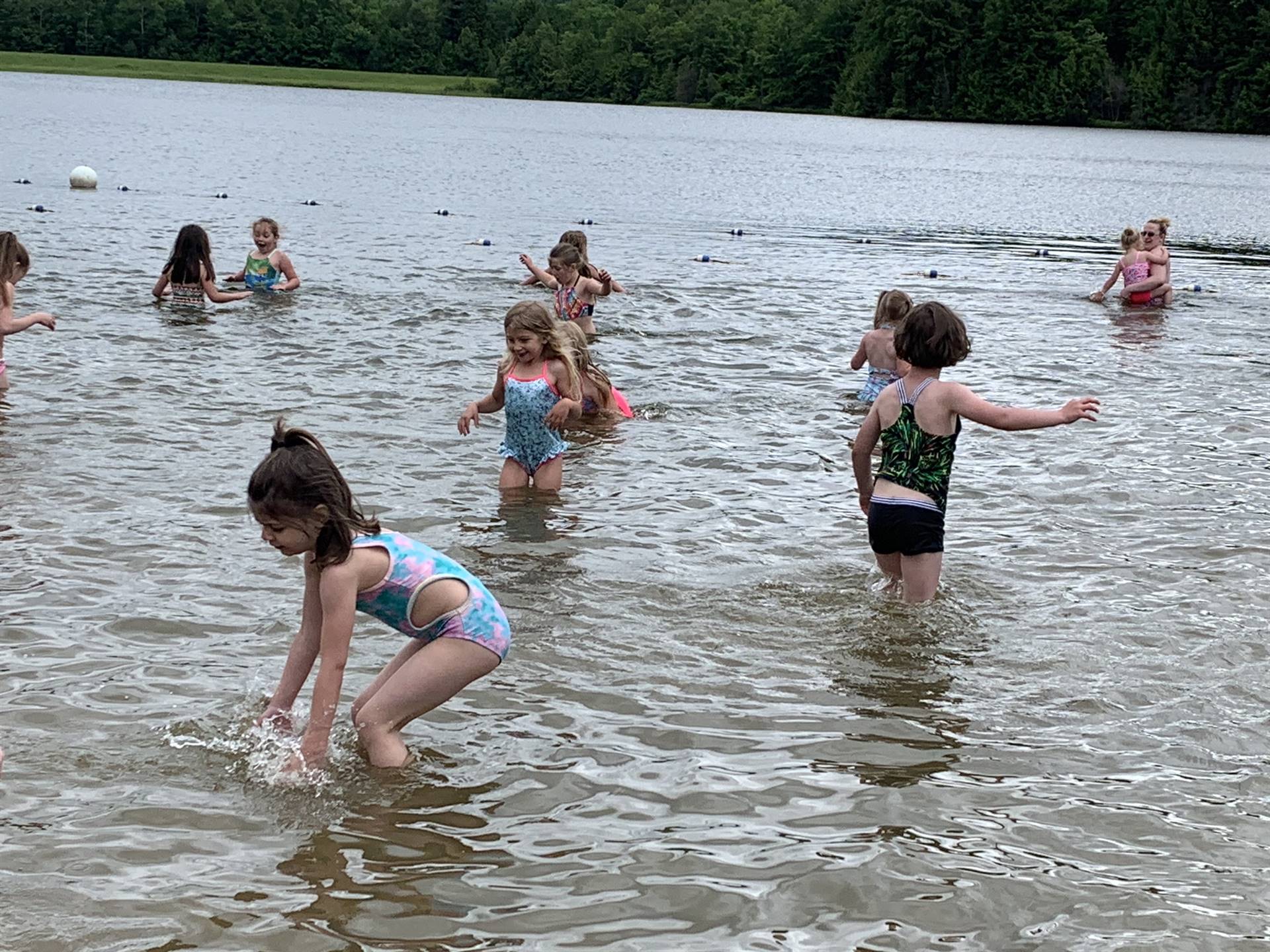 Students playing in the water.