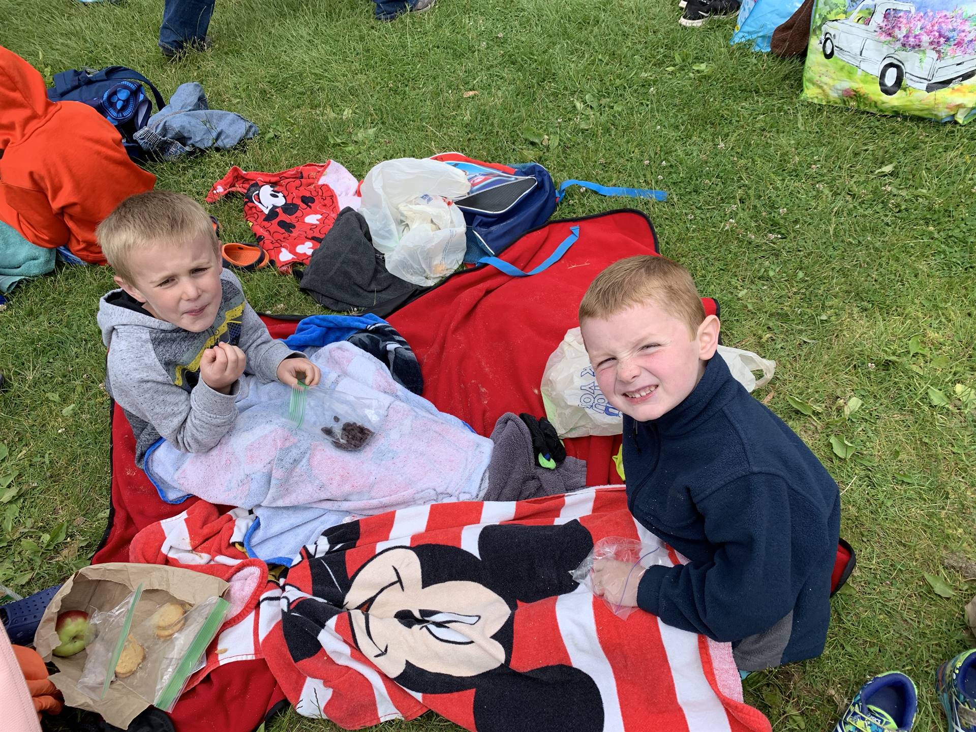 students having a picnic lunch.