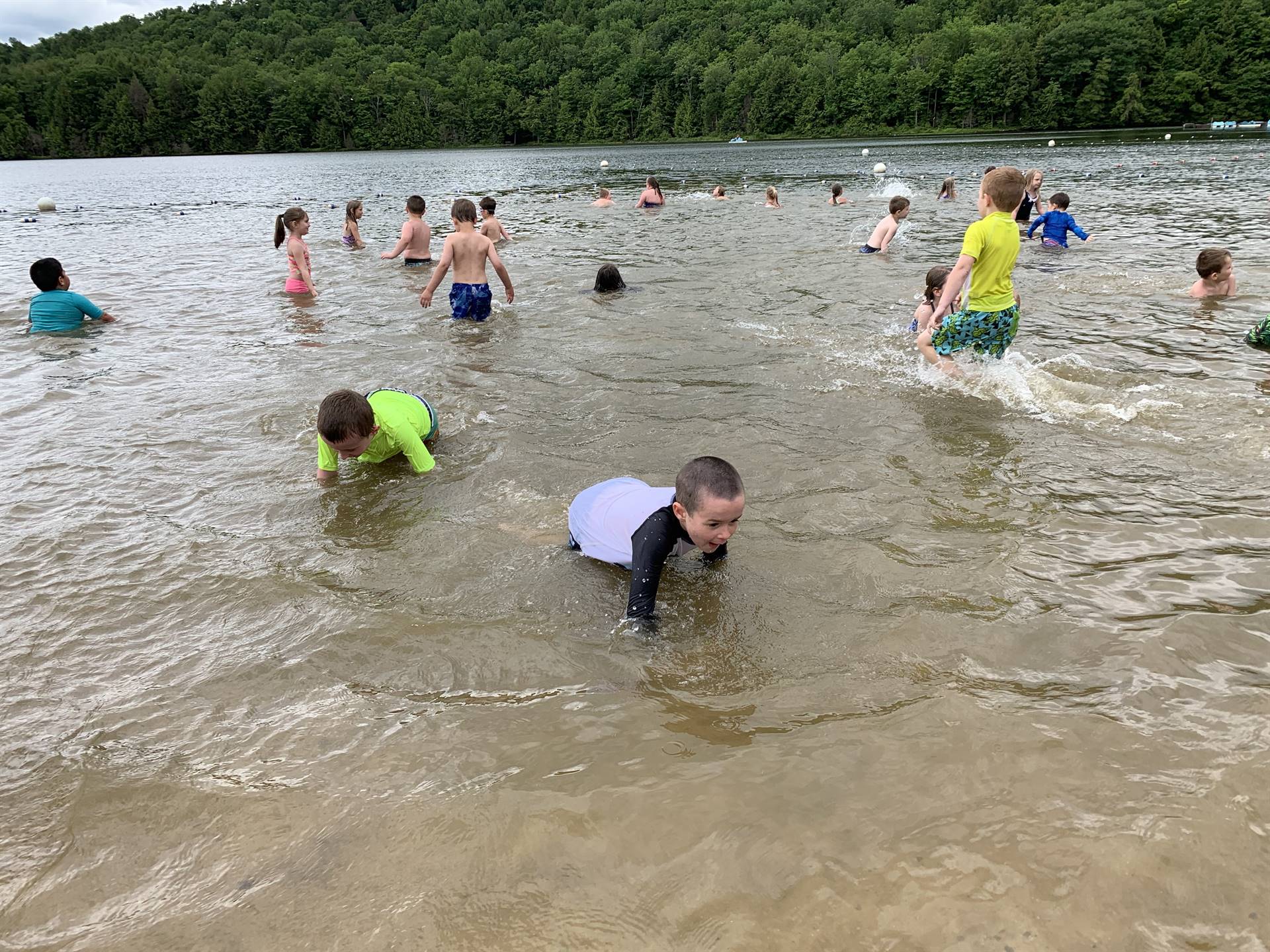 Students swimming together.