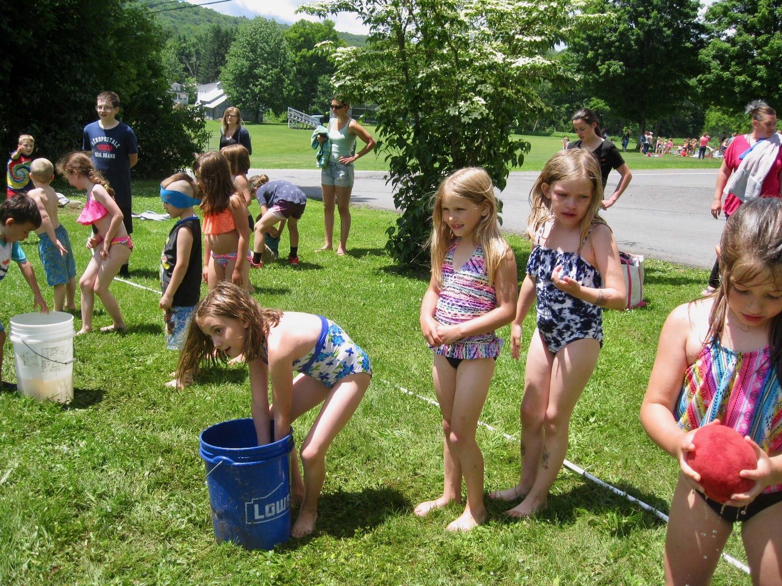 Students playing sponge relay.