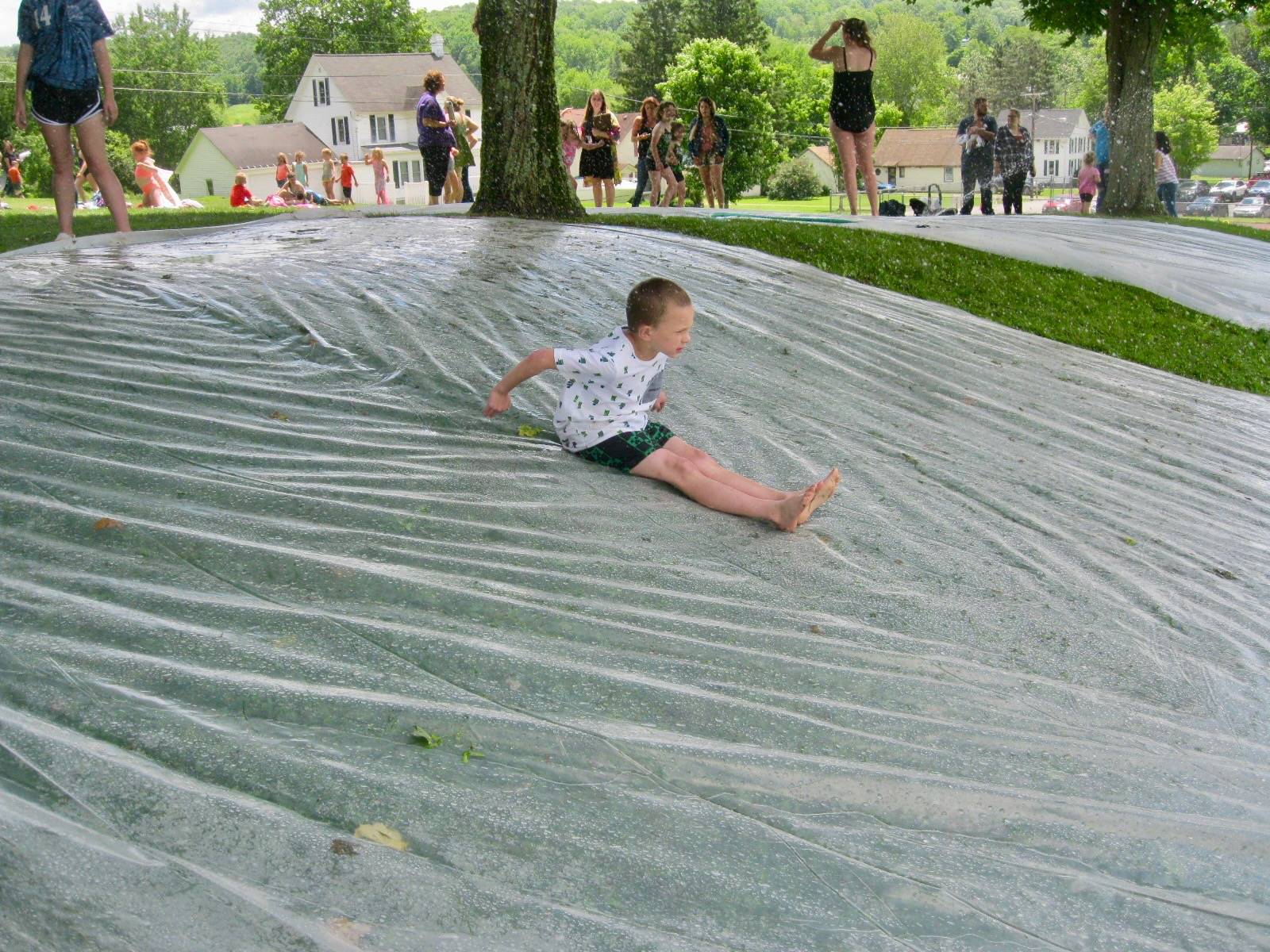 A student on water slide.