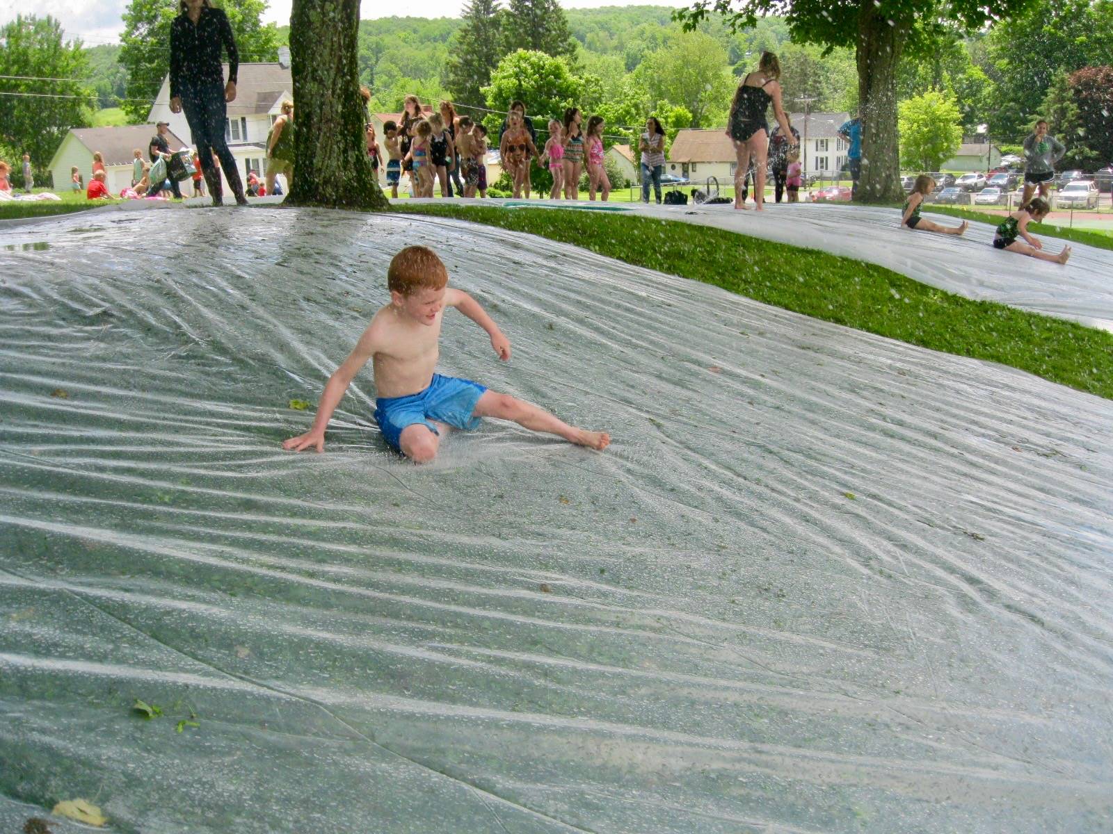A student on water slide.