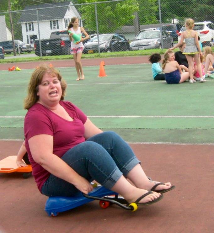 A teacher on a roller racer!