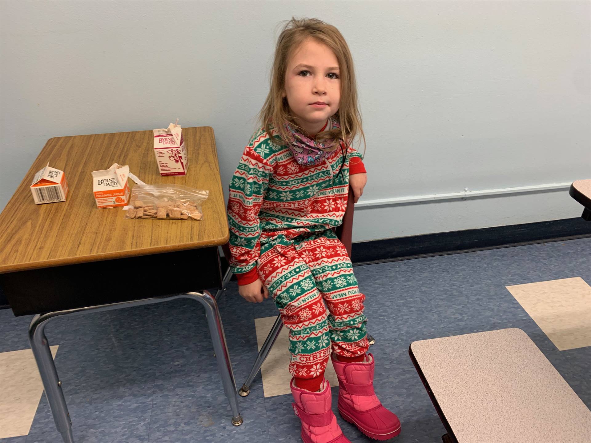 A student loves eating breakfast in PJS.